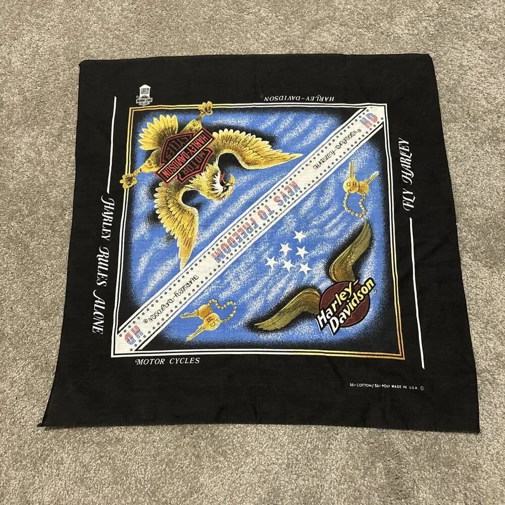 Harley Davidson Motorcycles Bandana Handkerchief Eagle Black Made in USA